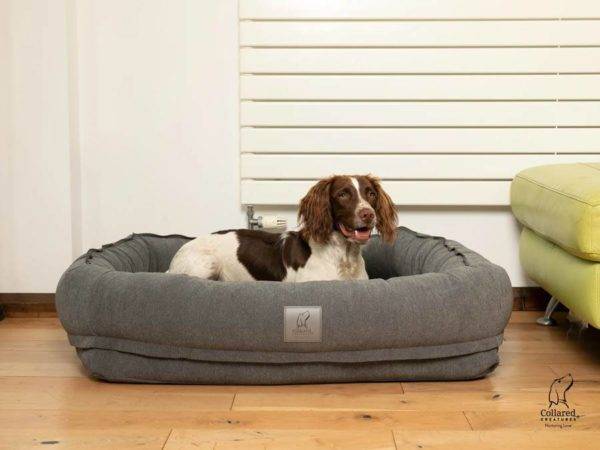 Grey Bolster Hoodied Dog Bed with Removable Hood - Image 2
