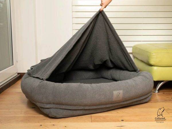 Grey Bolster Hoodied Dog Bed with Removable Hood - Image 4